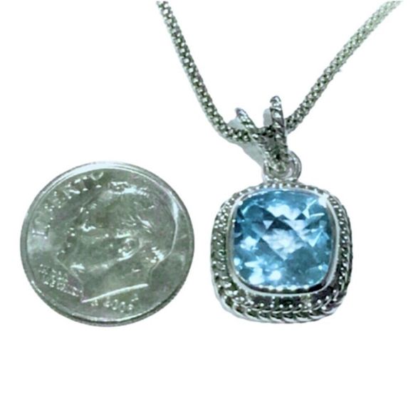 SAMUEL B Cushion Cut Blue Topaz & Popcorn Necklace - Picture 4 of 14
